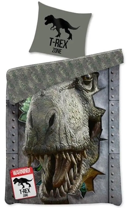 Dinosaur Sengetøj 140x200 cm - T-rex - 2 i 1 design - 100% bomuld